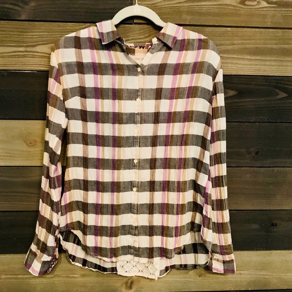 Anthropology Isabella Sinclair Plaid Lace Shirt - Picture 2 of 8